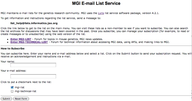 MGI E-Mail Lists