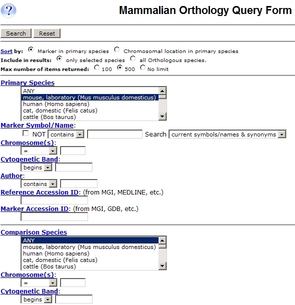Orthology Query Form