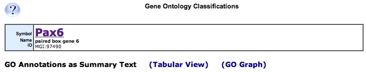 GO Classifications Screen Shot