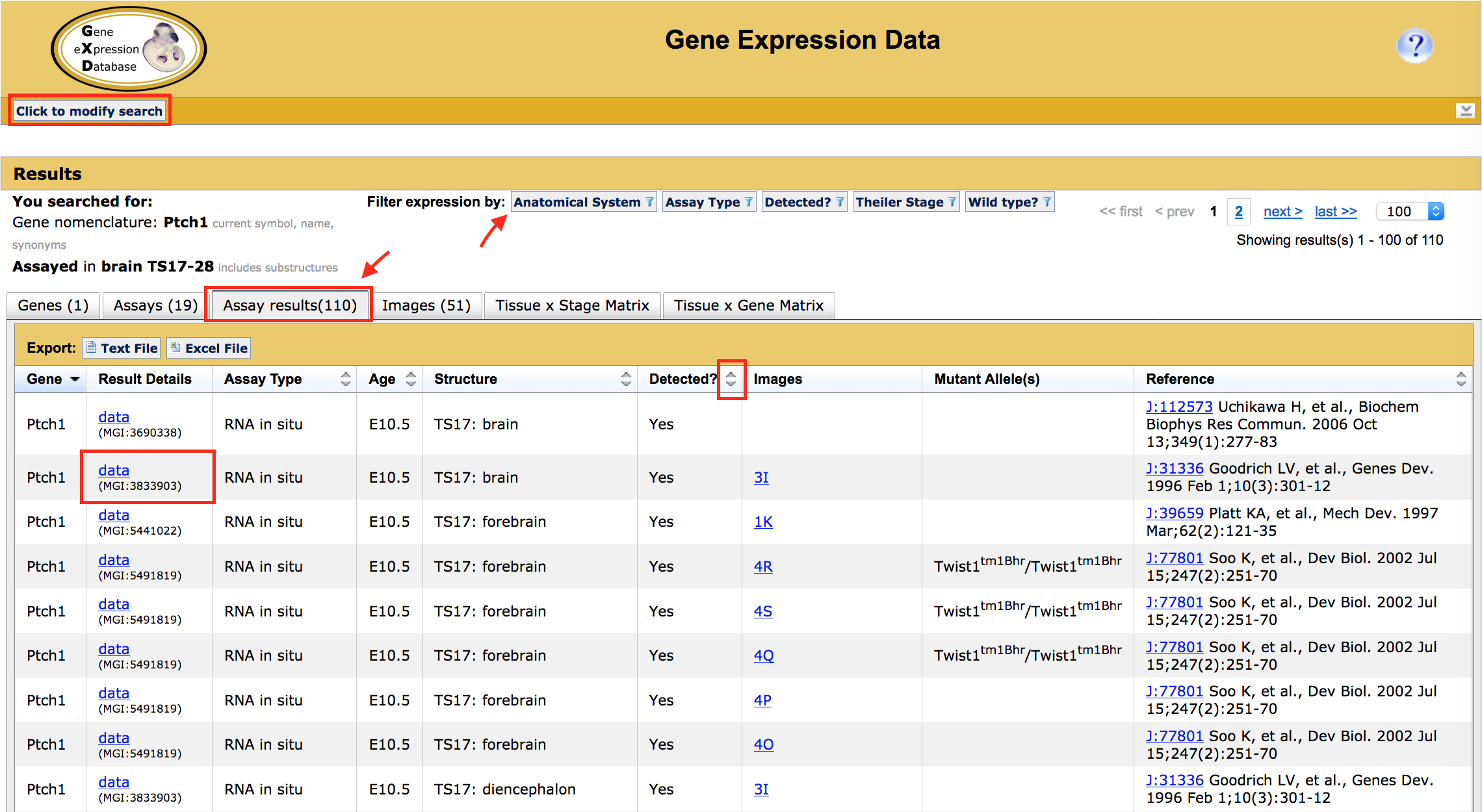 GXD Search Results Screen Shot